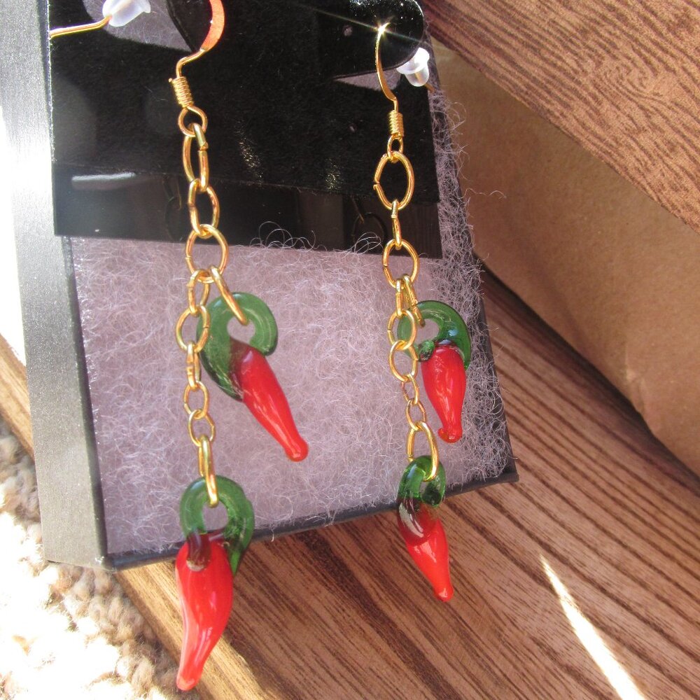 NEW Gold Plated/ Murano Glass Pepper Earrings